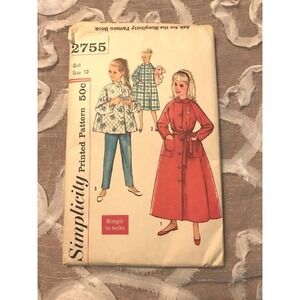 Vintage 1960s, SIMPLICITY Sewing Pattern #2755, Girl's‎ Lounging PJ's and Robe!